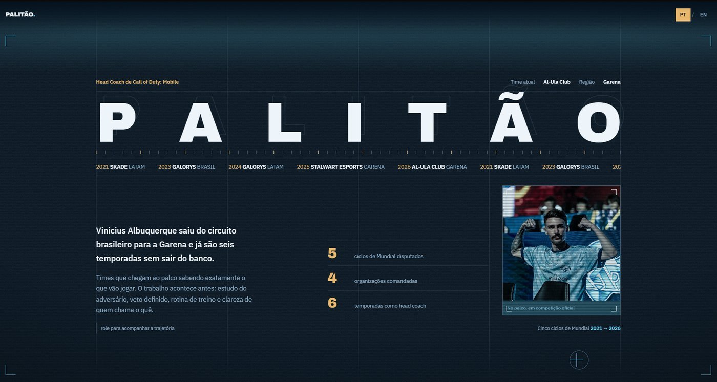 Página inicial do site do Palitão, head coach de Call of Duty: Mobile